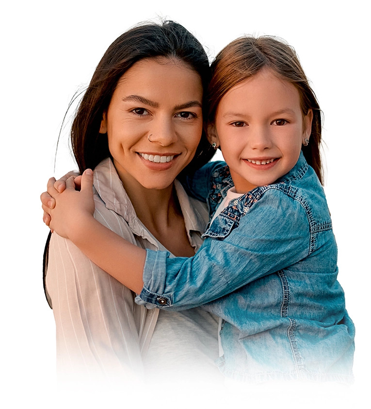 Foster carer and child smiling